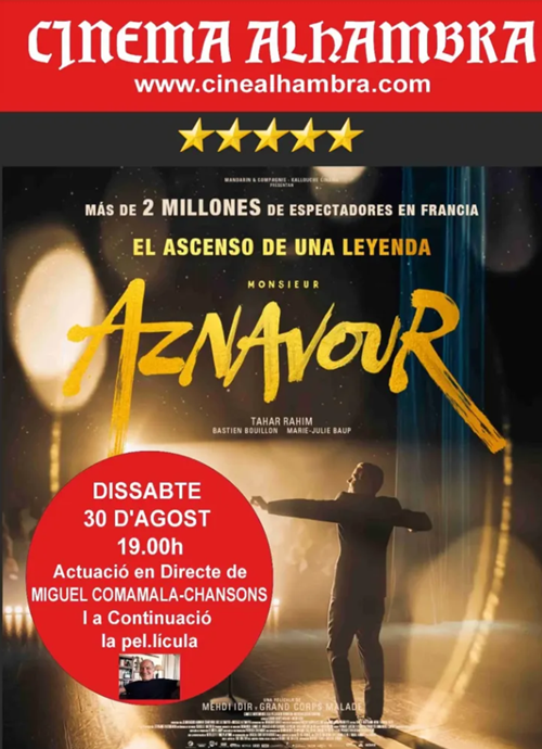 Affiche de Monsieur Aznavor et performance de Miguel Comamala