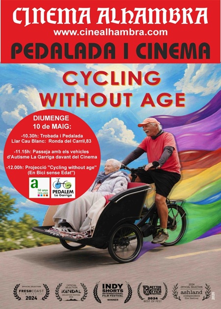 Cartell de la pel·lícula 'Cycling without age' i detall activitats relacionades