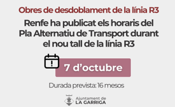 Cartell anunci del tall de la línia ferroviària de rodalies R3 - 7 d'octubre