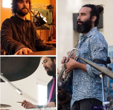 Tres fotos de músics (piano, trompeta i bateria)