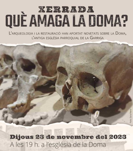 Cartell amb calaveres i el text "Què amaga la Doma?"