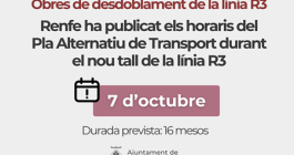 Cartell anunci del tall de la línia ferroviària de rodalies R3 - 7 d'octubre
