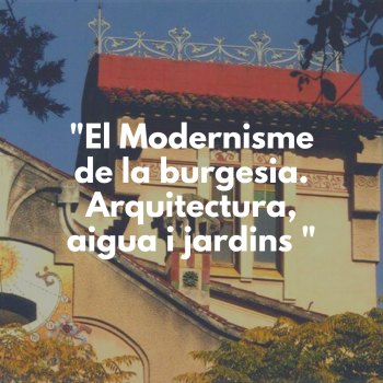 Foto torre de Can Barbey amb text sobre imprès : "Modernisme de la burgesia"